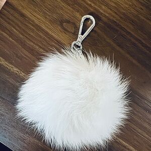 White Michael Kors Fur Pom Pom Keychain
